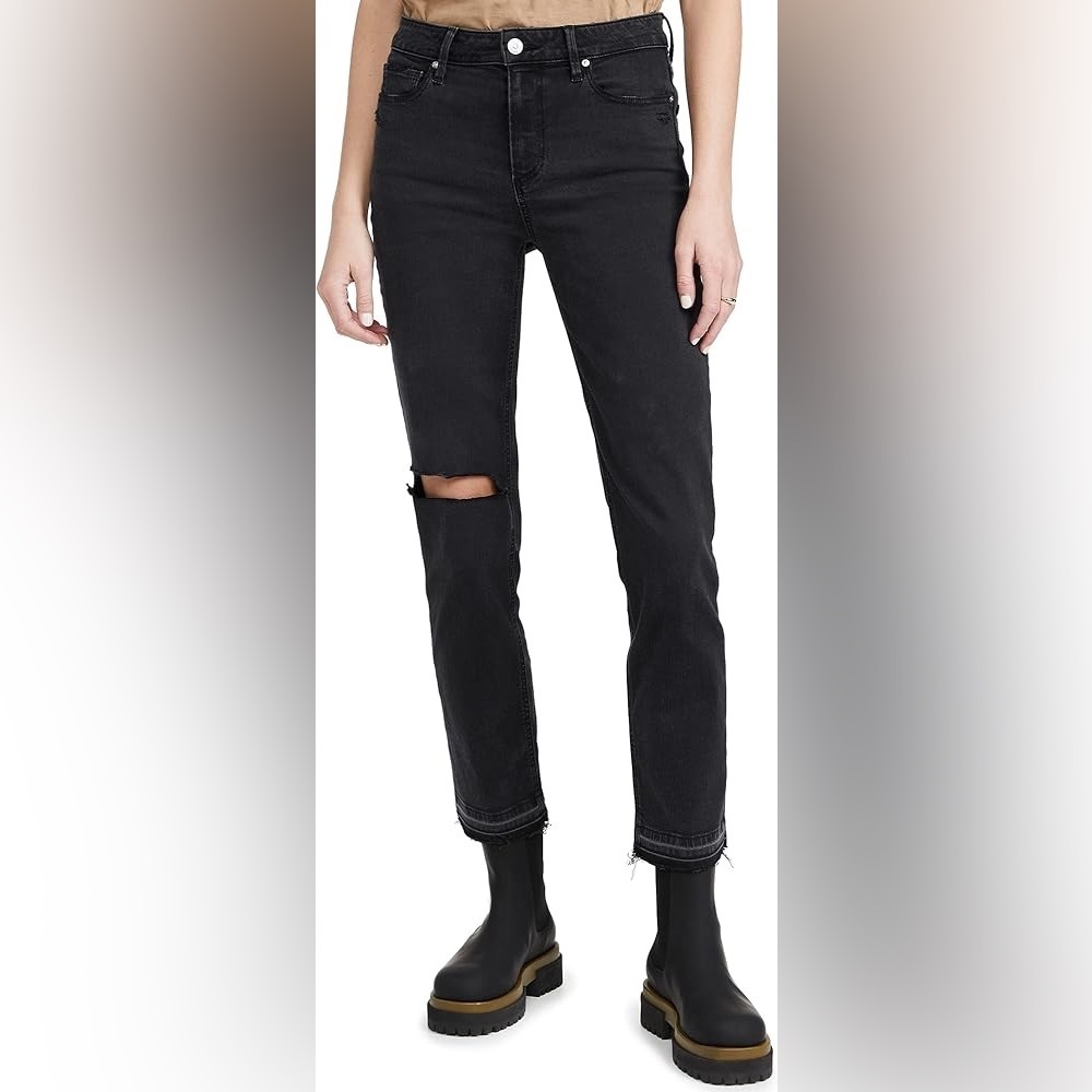 PAIGE Cindy Transcend Vintage High Rise Perfectly Straight Jean W/Undone Hem